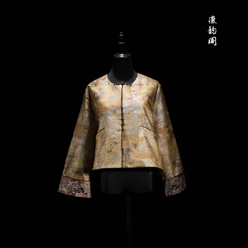 锦绣中华 | 徽韵阁鎏金山水画绣花翻袖圆领中式外套