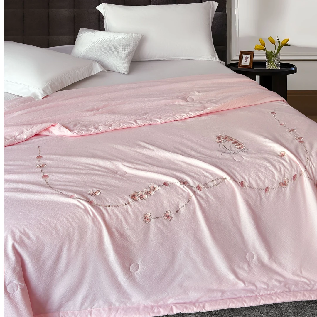 JKS双面纱刺绣水洗亲肤被空调被zb蝴蝶兰