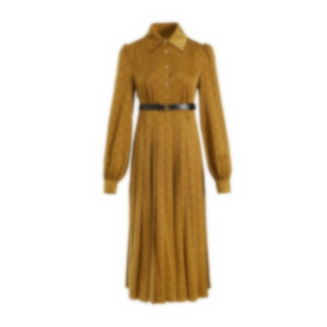 W慕溢-114黄色百褶连衣裙