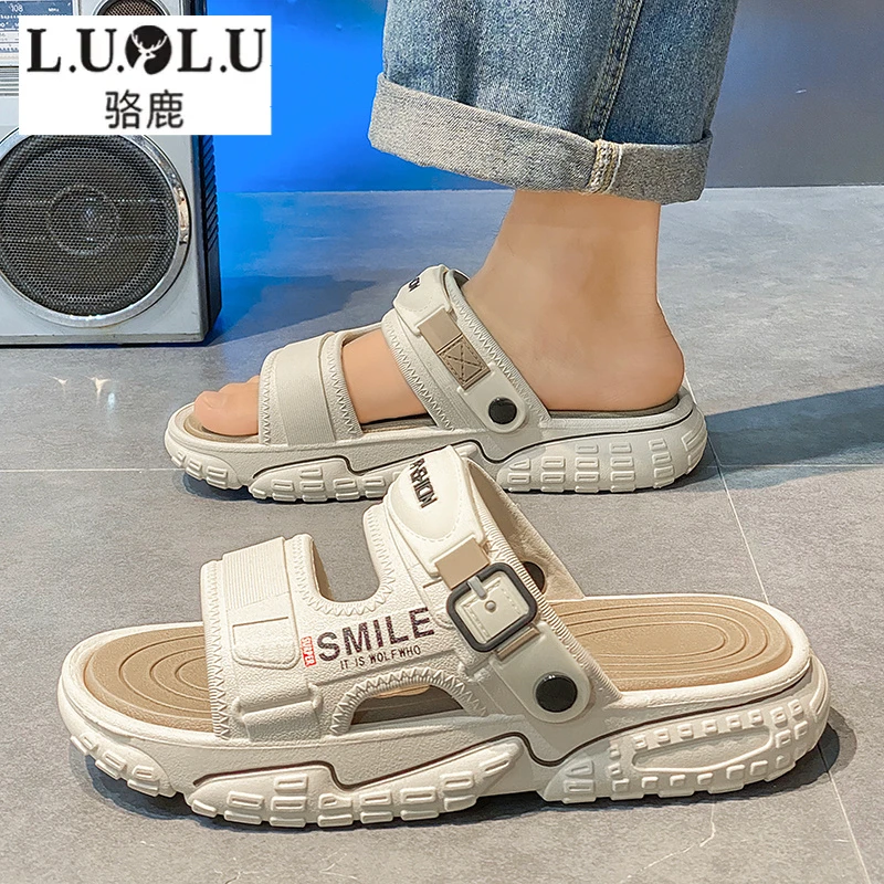 骆鹿拖鞋男夏季外穿防滑透气耐磨踩屎感凉鞋男休闲百搭厚底一字拖