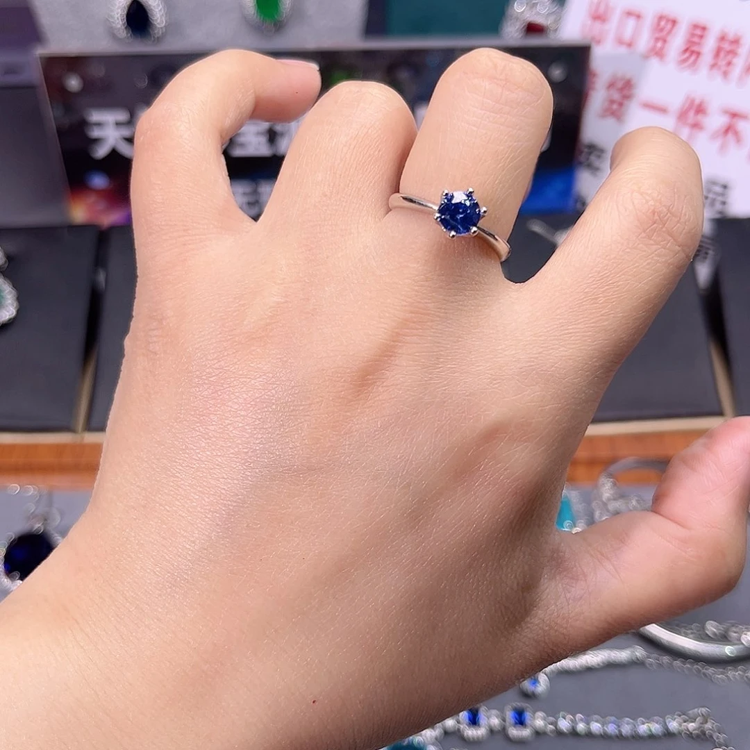 蓝宝石戒指银S925镶嵌x b 42