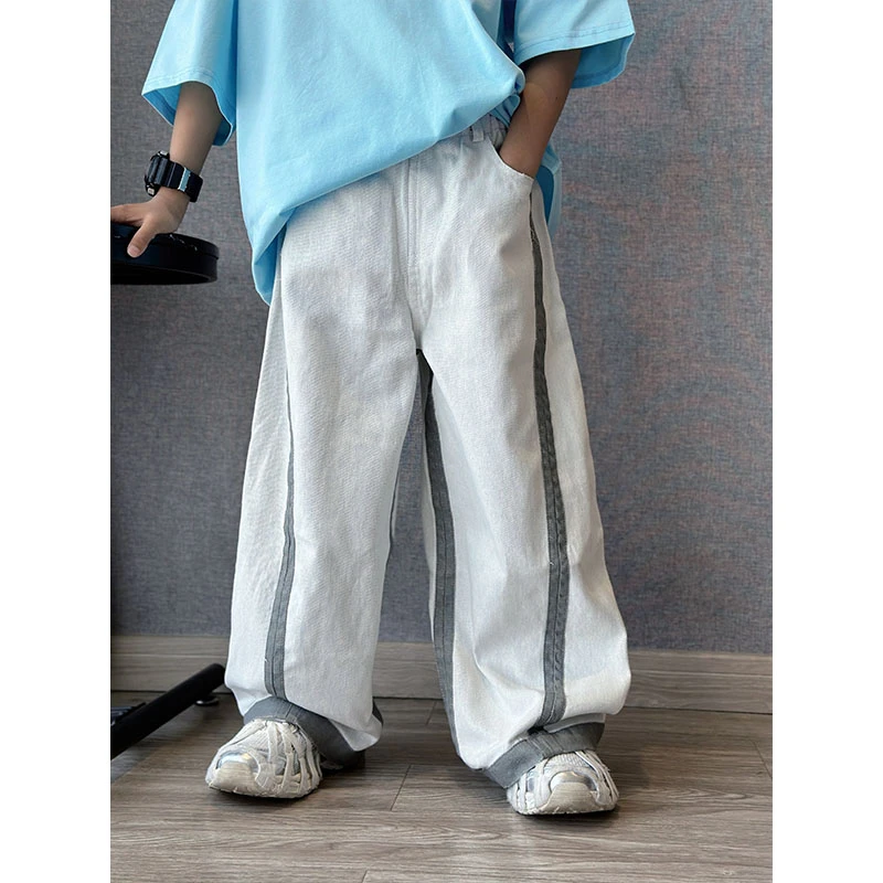 男童2025夏季新款时尚休闲薄款个性拼接阔腿裤中大童帅气时髦长裤