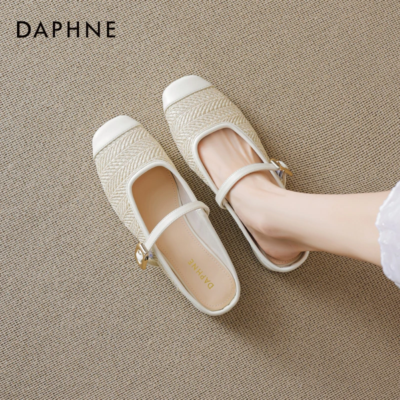 达芙妮度假包头拖鞋女2025秋新款草编复古罗马穆勒鞋法式小众单鞋