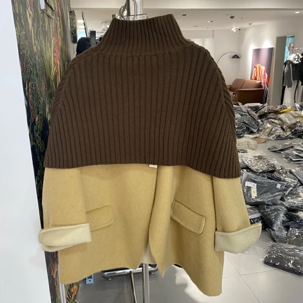 秋冬时尚保暖中长款斗篷式双面大衣披肩