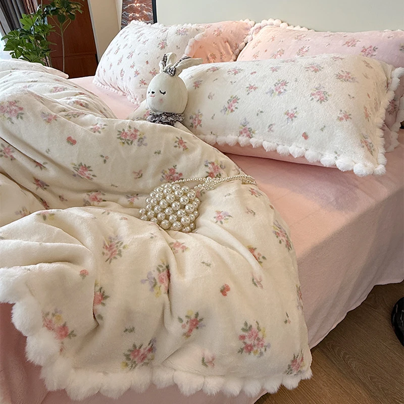 【朵罗塔】冬季保暖牛奶绒四件套双面绒田园公主风2025新款被套床单