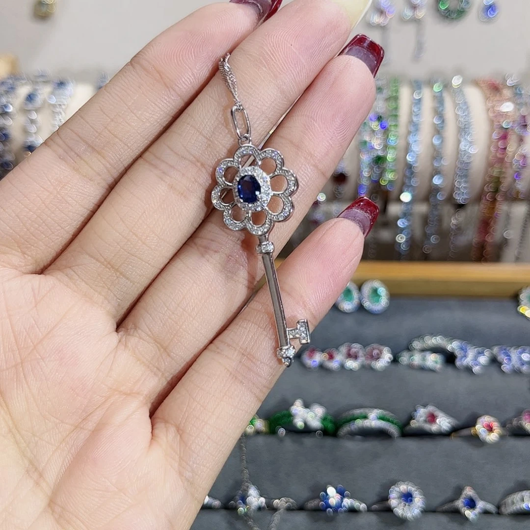 蓝宝石吊坠(赠链)银S925镶嵌