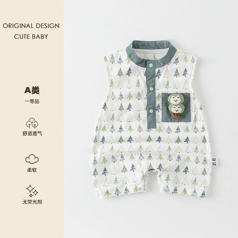 2025夏季新款连体衣婴儿夏装薄款无袖哈衣新生儿男女宝休闲外出服