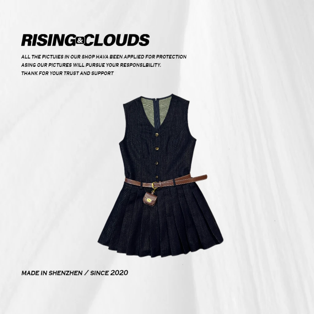 小法【牧逅】夏季显瘦舒适百搭时尚牛仔腰带连衣裙030761GT