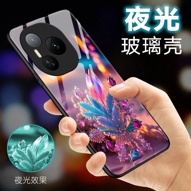 霓虹花朵适用荣耀Power手机壳荣耀power玻璃男生散热保护套硬壳个