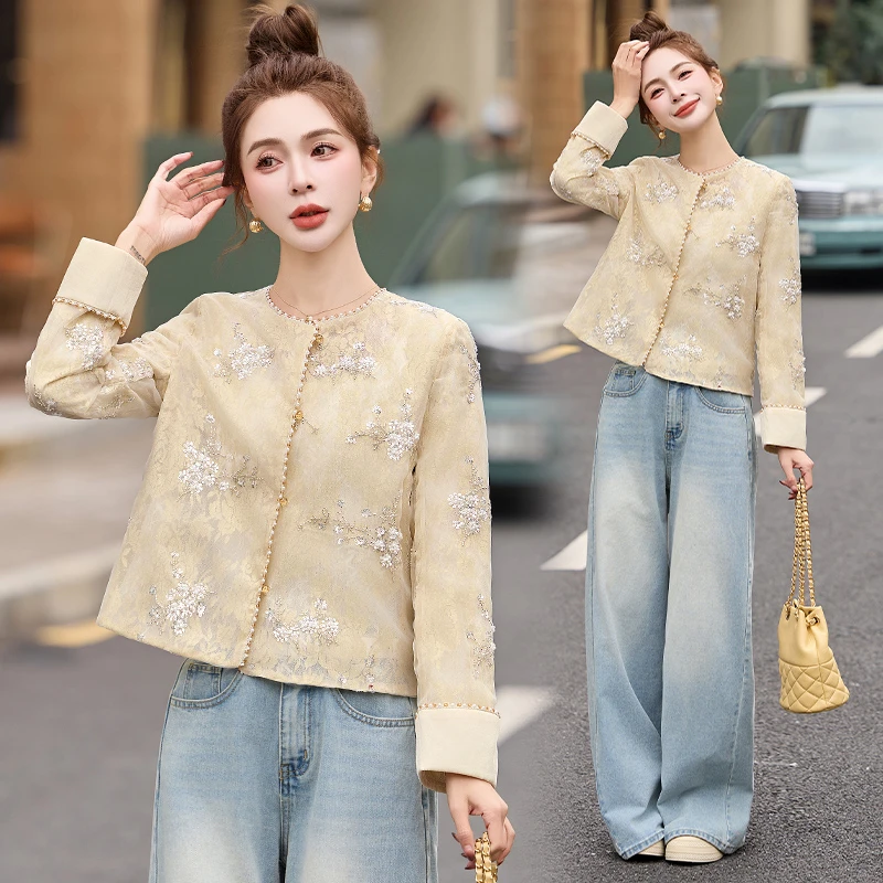 小香风短款提花外套2025中式复古国风春新款刺绣减龄百搭气质上衣