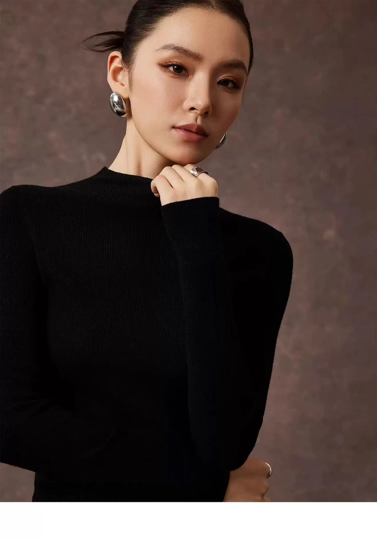 软糯含羊毛针织打底衫女士早秋半高领内搭上衣
