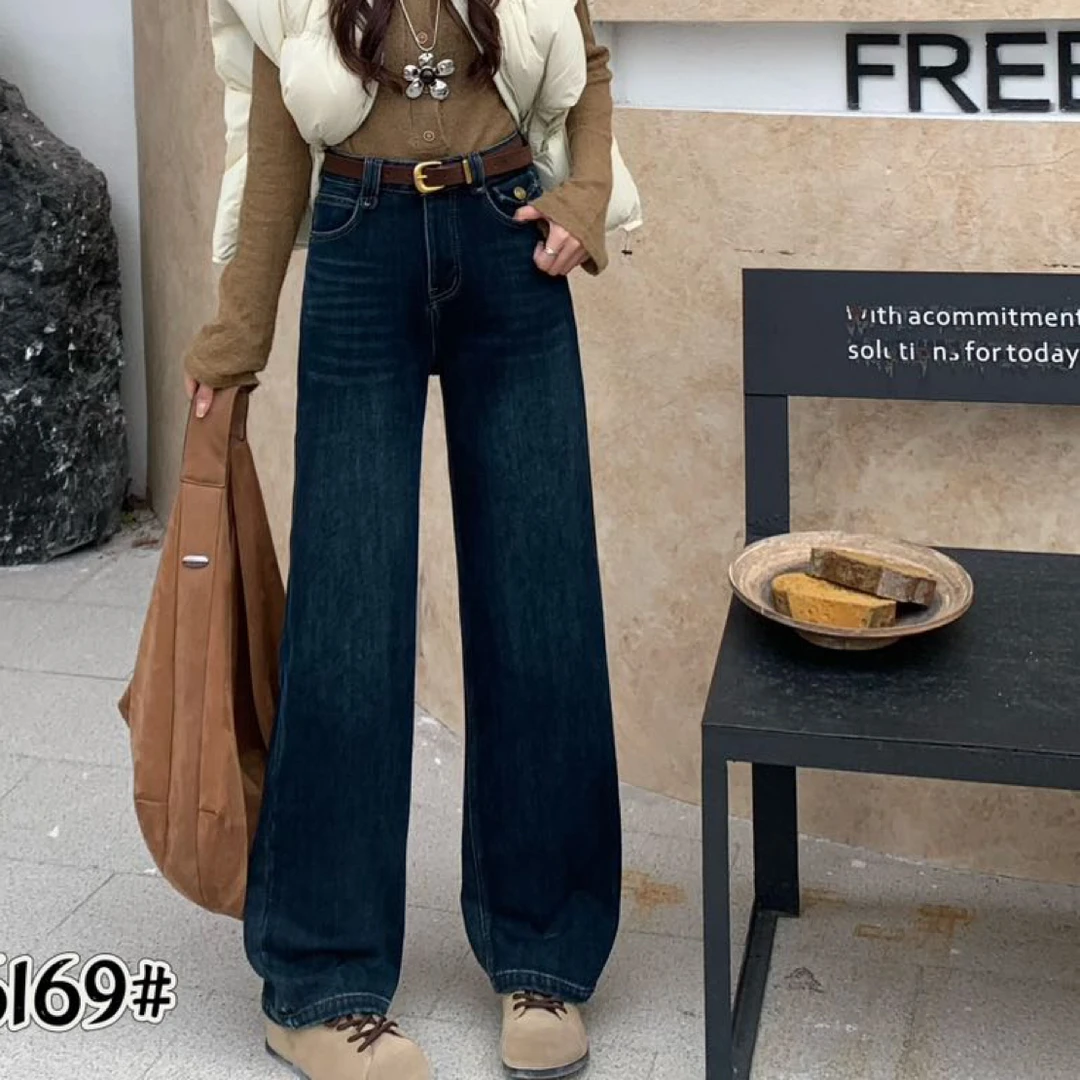 2025秋冬季新款加绒显瘦窄版直筒牛仔裤169（厚绒）