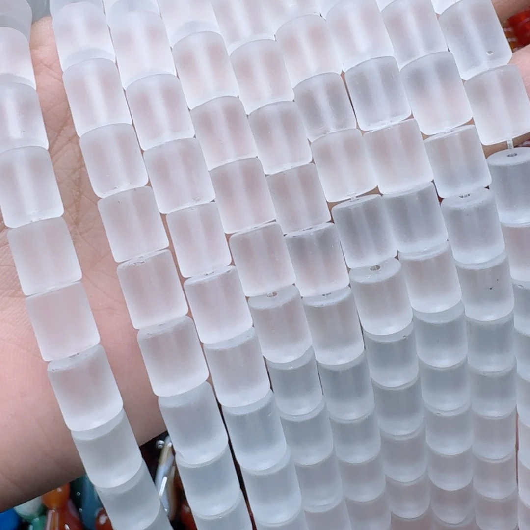 玛瑙/玉髓合金珠宝半成品8*12白水晶磨砂管一条