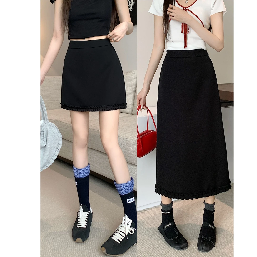 夏黑色大码女装微胖显瘦高腰小众设计短长裙—8024—8046