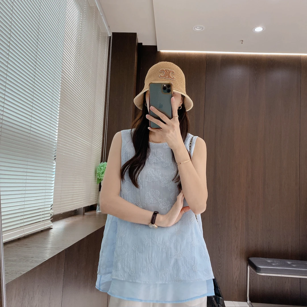 IMFLY金小金自制女装 小衫DYW9389新中式国风圆领刺绣背心小衫