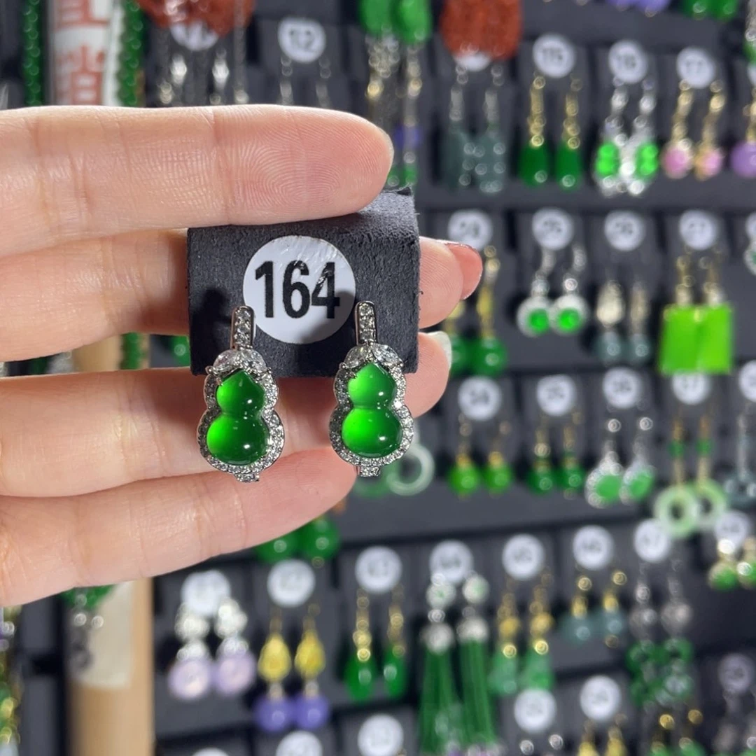 银S925镶嵌翡翠耳饰164
