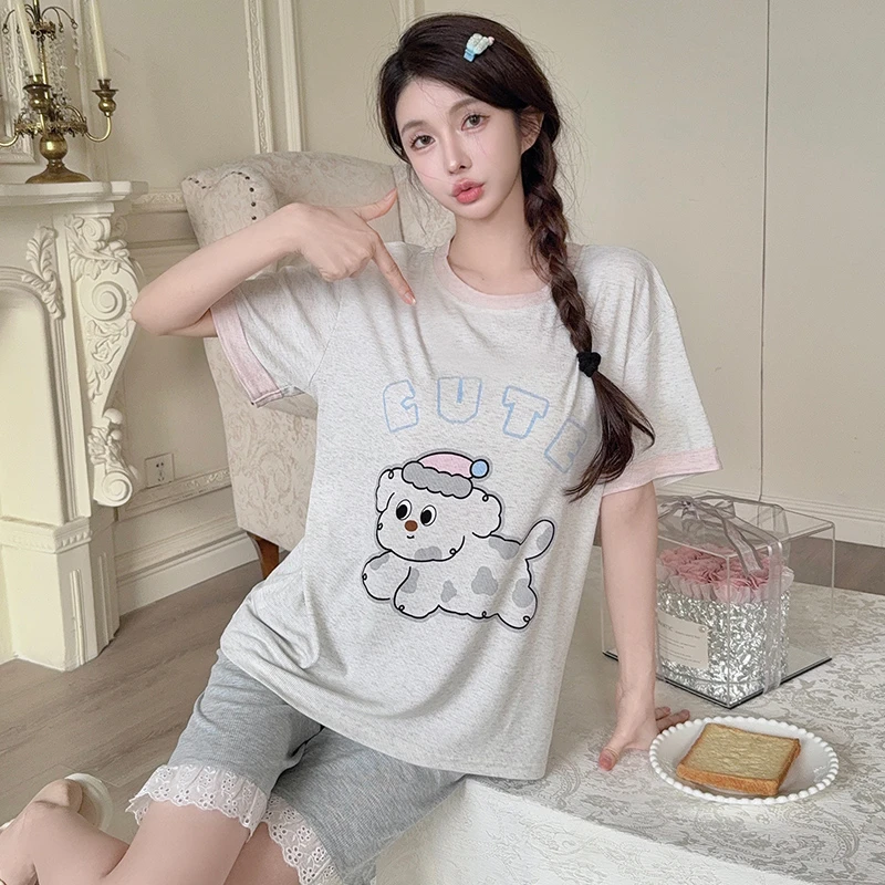 睡衣女短袖短裤莫代尔薄款学生夏季少女生休闲卡通甜美家居服套装