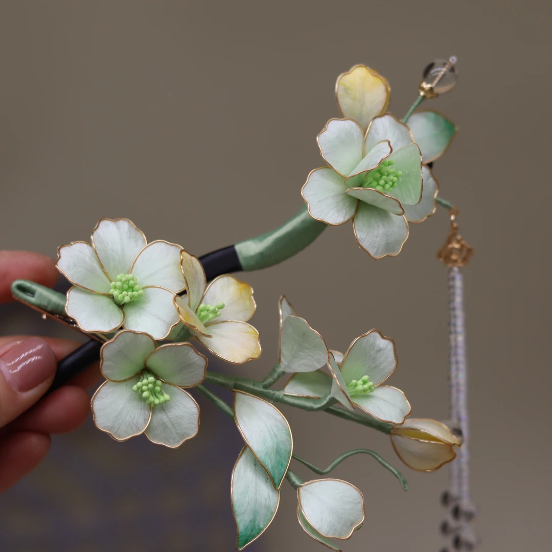 新蕊 掐丝绒花头饰木簪子流苏发钗软杆头饰非遗绒花发饰
