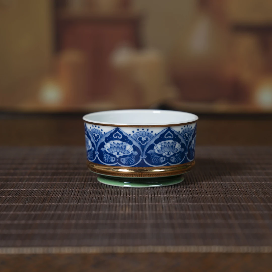 【瓷唐里】青花描金三兔共耳容天杯 瓷器家用茶具