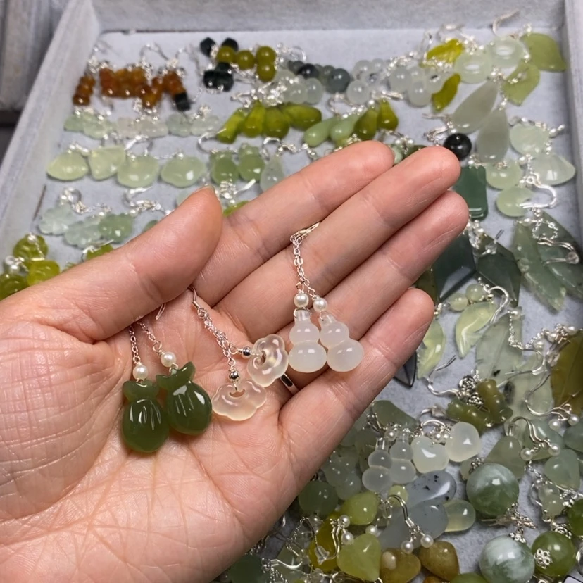 【闪购商品】蛇纹石玉未镶嵌挂件耳饰耳环项链沈****韩
