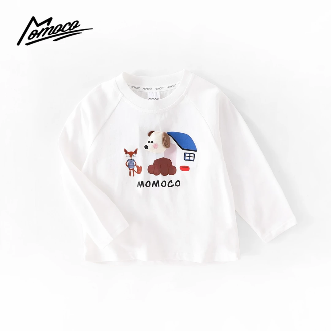 MOMOCO2025款春季男童印花公仔小狗狐狸长袖打底T恤77130235017