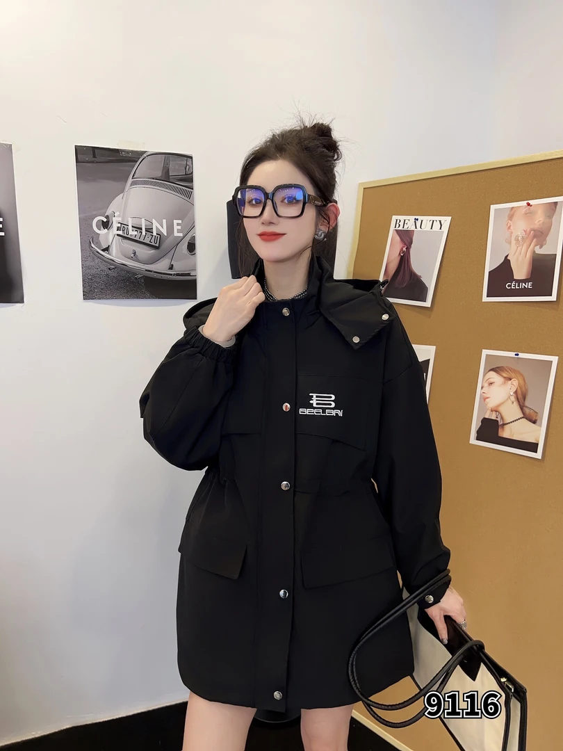 新款大码女装休闲外套风衣韩版显瘦遮肉舒适韩版宽松连帽潮流9116