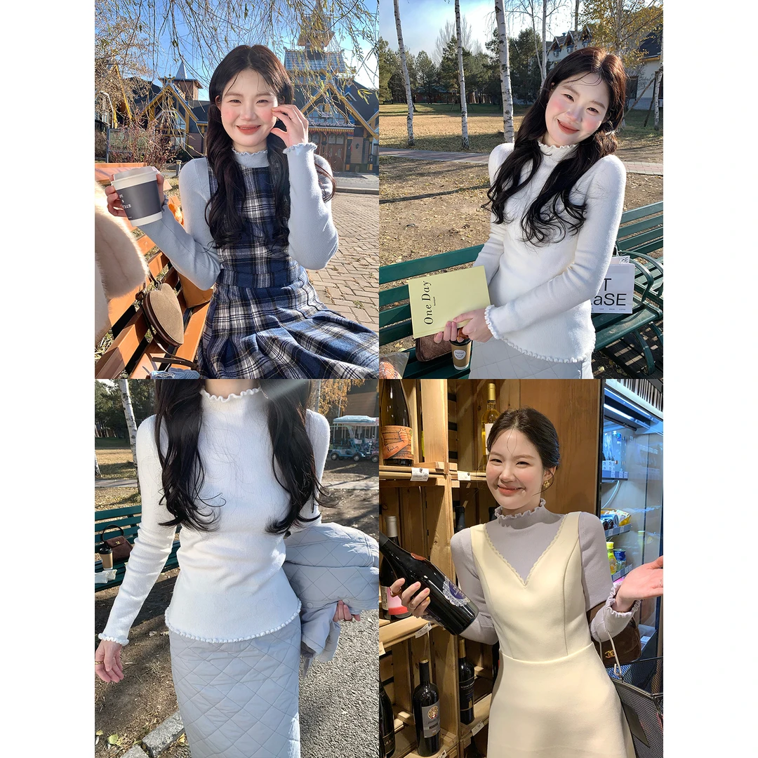 火火火【冬日进阶】韩版百搭花边高领温柔风针织打底衫G39545HH54