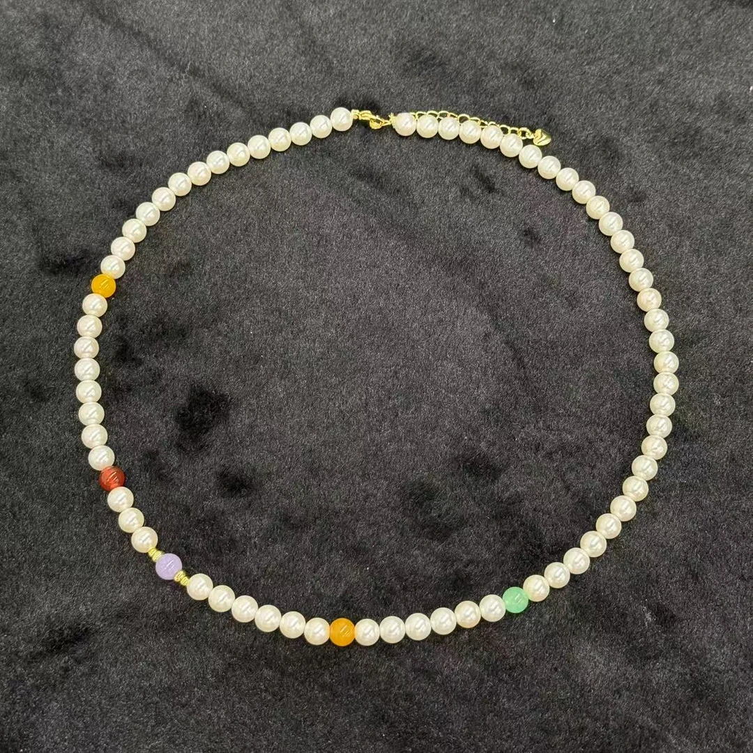 【符老板】y2149-国风气质设计款极光白圆珠贝珠项链-赠礼盒