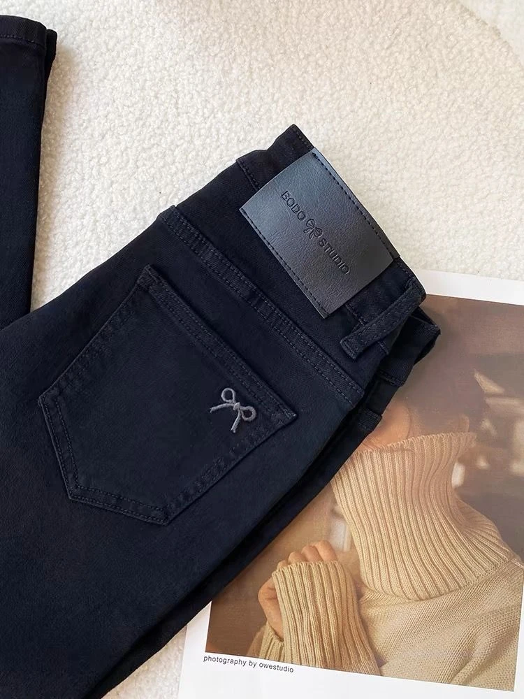 微弹极简风适中法式牛仔裤秋季夏季长裤-23023