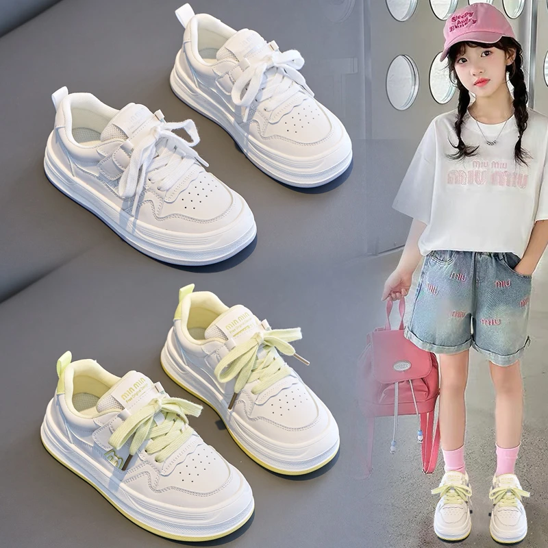 女童鞋子2025春秋新款儿童透气运动跑步鞋女孩轻便板鞋中大童小白