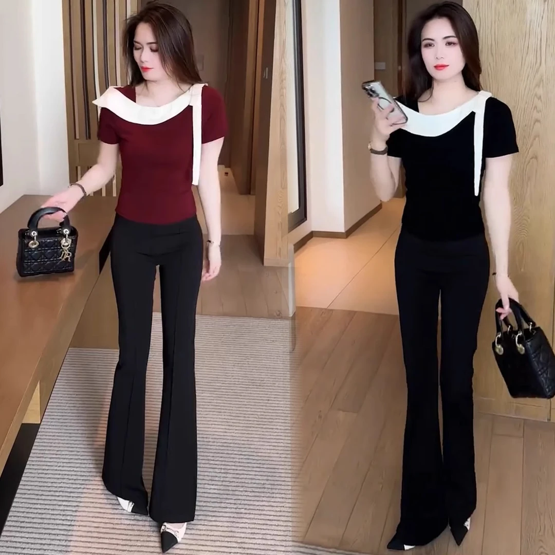 时尚优雅气质女2025夏季新款洋气修身显瘦短袖