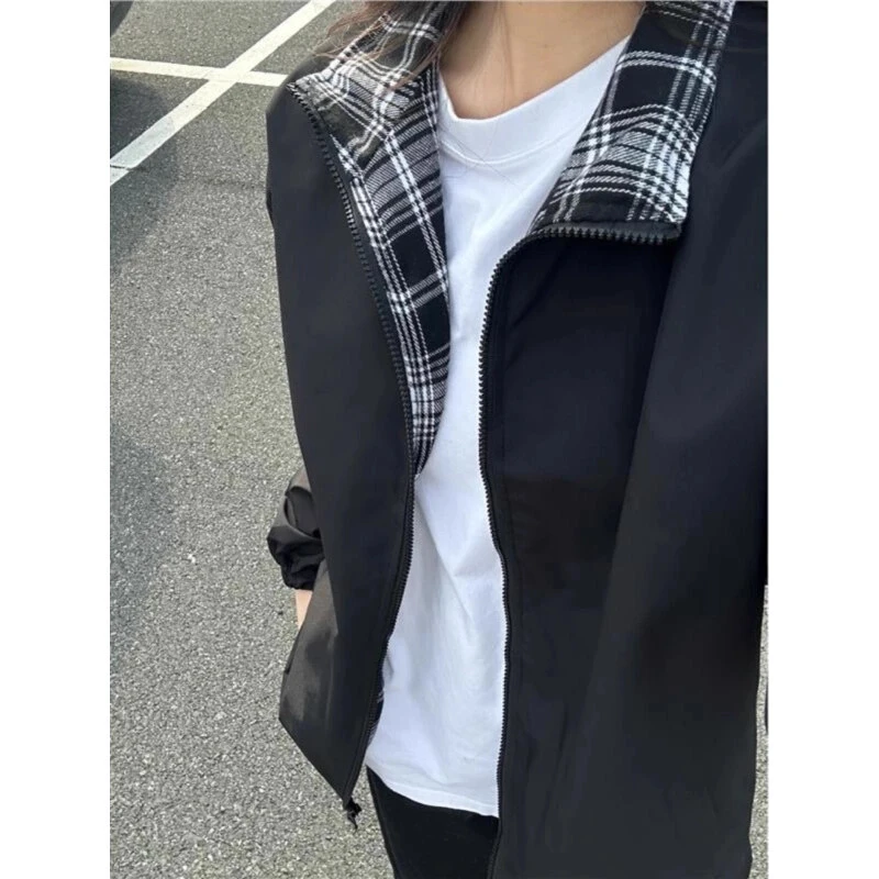 fitcheck格子拼接夹克男2025新款设计感无帽上衣美式高街情侣外套