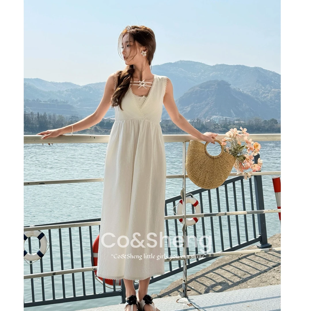 云朵泡泡/cosheng重生小个子春夏新款吊带连衣裙白色洋气衣服女