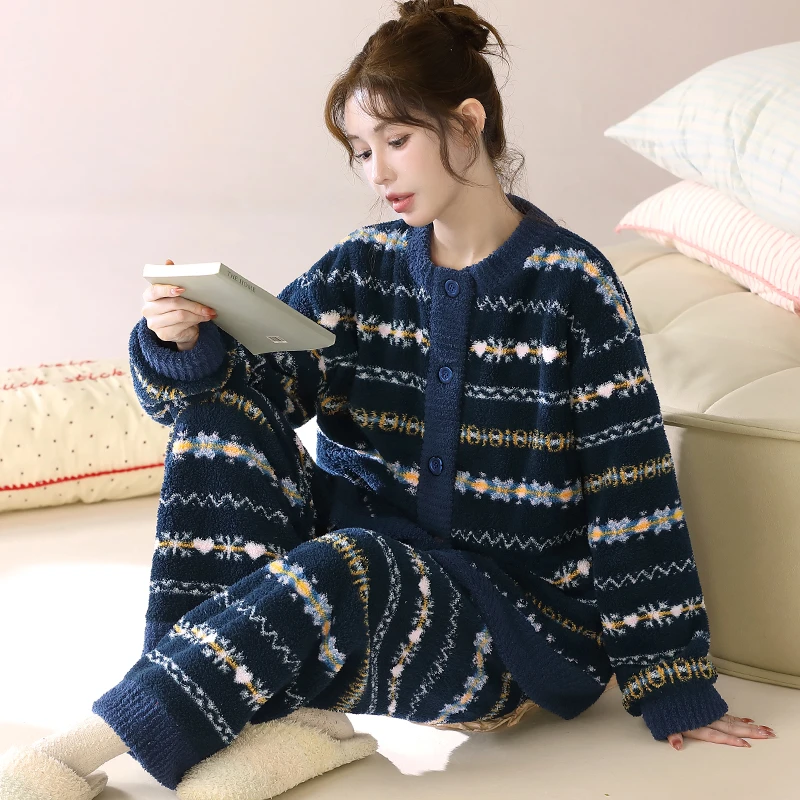 【柏林纪事】家居服睡衣套装女复古高密暖绒秋冬天可外穿法兰绒