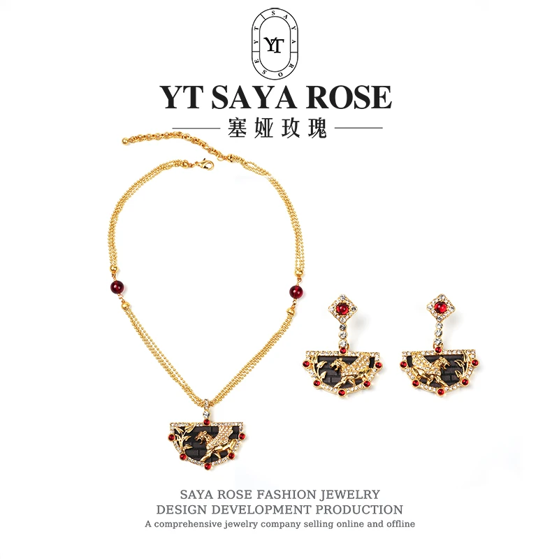 合金醋酸板国风彩色小众耳钉配饰耳饰饰品金色轻奢复古红色套装