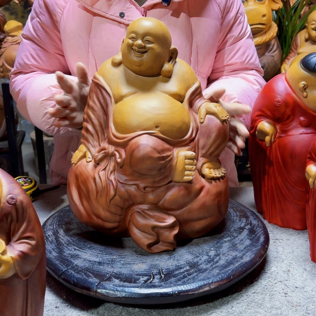 曲***散香樟木坐款弥勒佛福袋