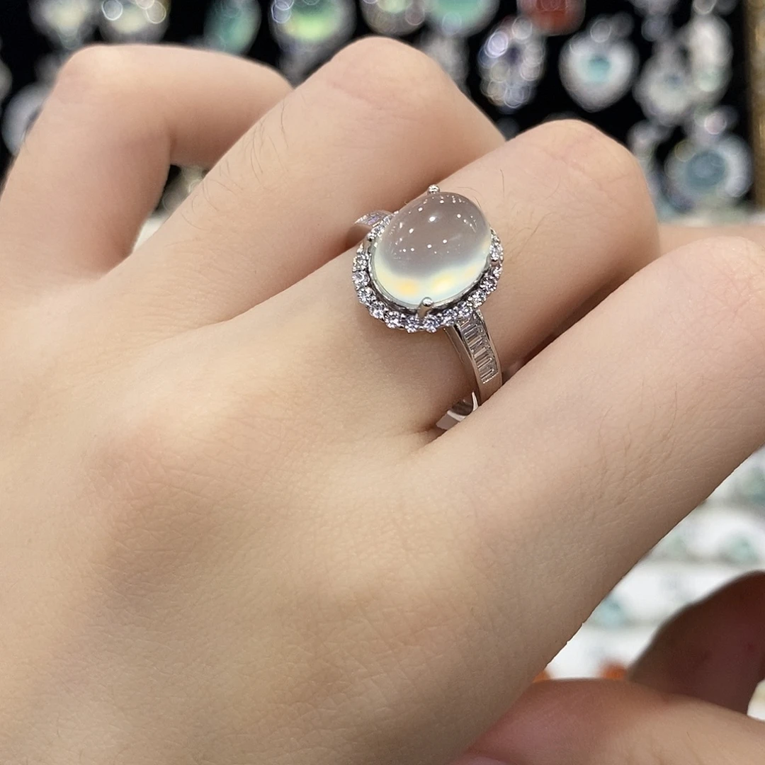 蛇纹石玉银S925镶嵌戒指