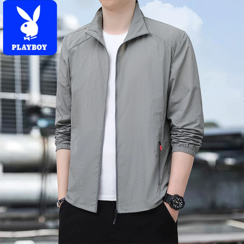 花花公子防晒衣男士夏季休闲钓鱼服防紫外线薄款透气立领防晒服