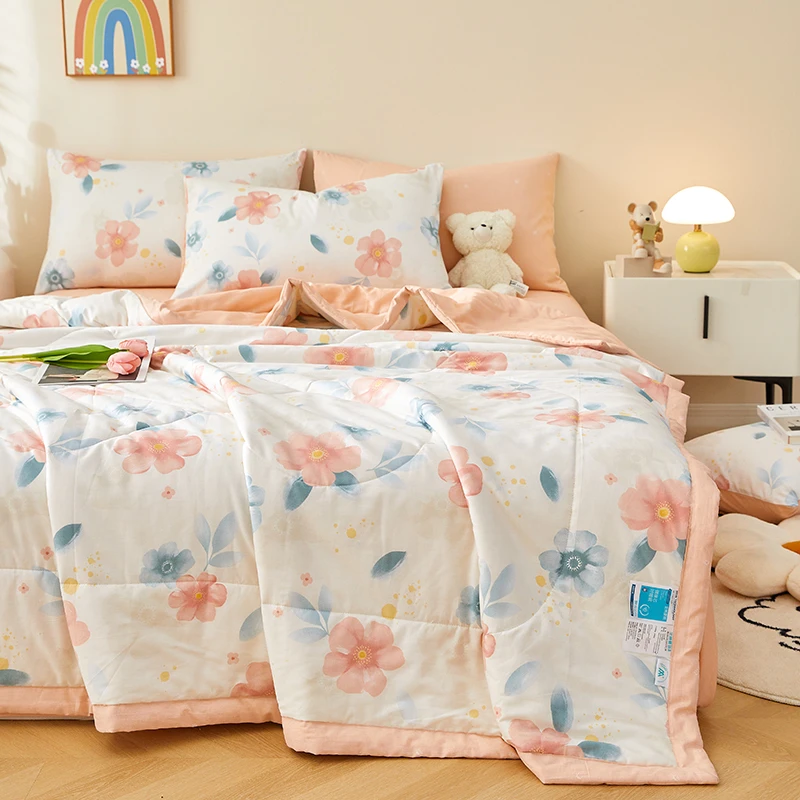 【青柠】新款新疆棉夏被全棉夏被四件套活性印染学生空调被可机洗