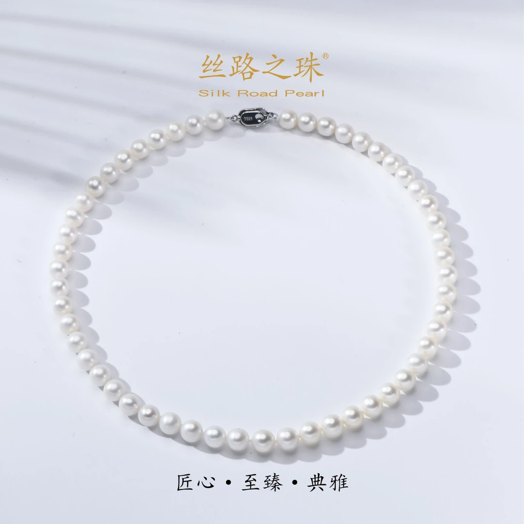 【丝路之珠】S925银淡水珍珠项链 8-9MM