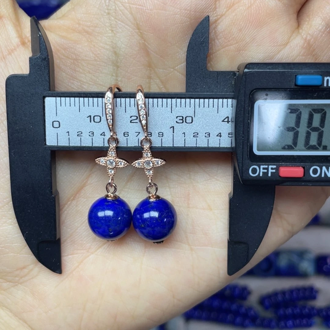 青金石银S925镶嵌10mm耳饰J***笃