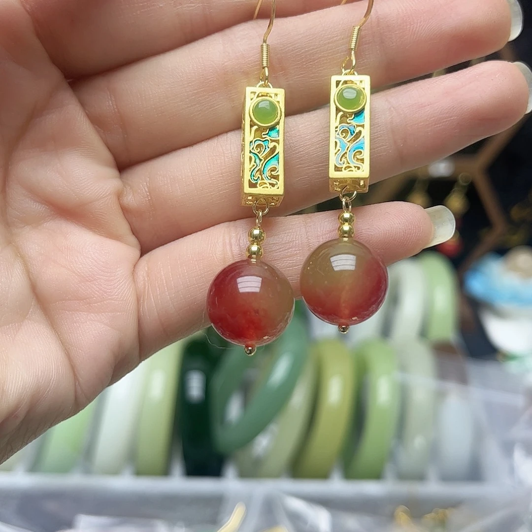 翡翠未镶嵌耳饰西瓜