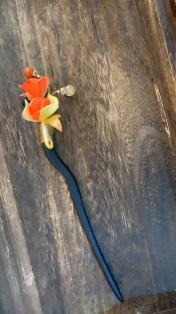 橘色玫瑰木簪绒花默认微瑕