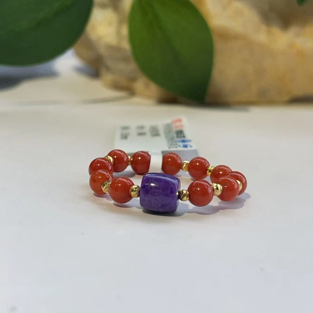 舒俱来皇家紫桶珠南红0.4戒指18K/5.5mm/AZB4115