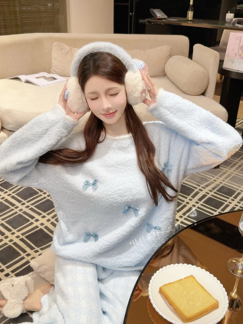 【小奶糖】半边绒软绵绵睡衣女秋冬保暖加厚可爱甜美可外穿两件套