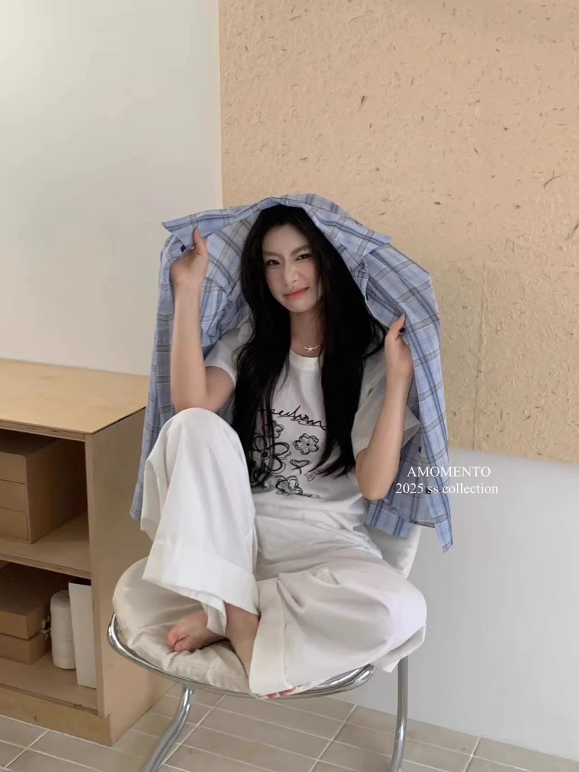 2025春夏韩版新款时尚ins潮甜美格子衬衫百搭显瘦潮上衣休闲衬衫