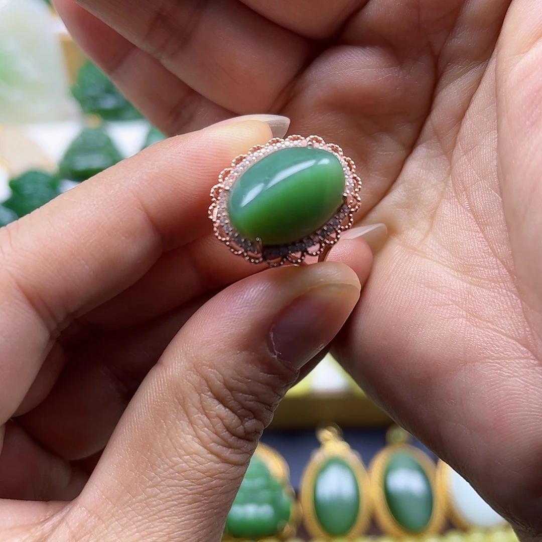 和田玉银S925镶嵌戒指