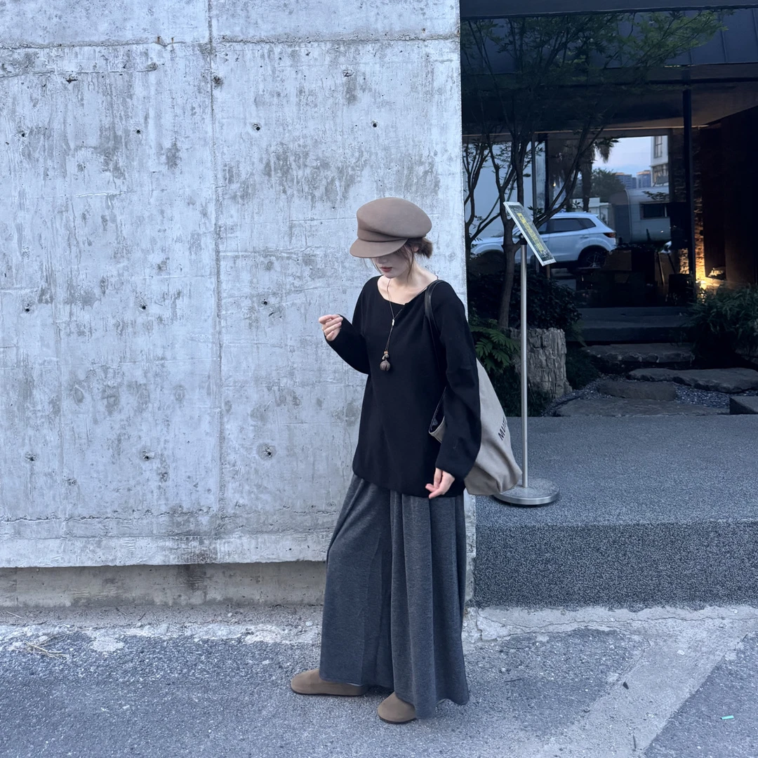 糯米裙裤女2024秋冬新款高腰半身长裙显瘦垂感大摆