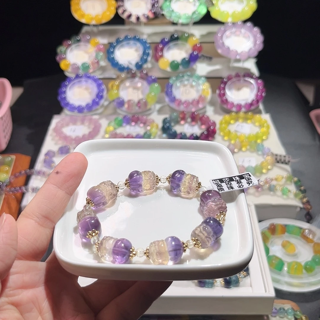 萤石手串未镶嵌紫黄貔貅11加