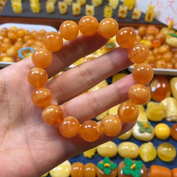 琥珀未镶嵌裸石卡13加老蜡手串精工微瑕